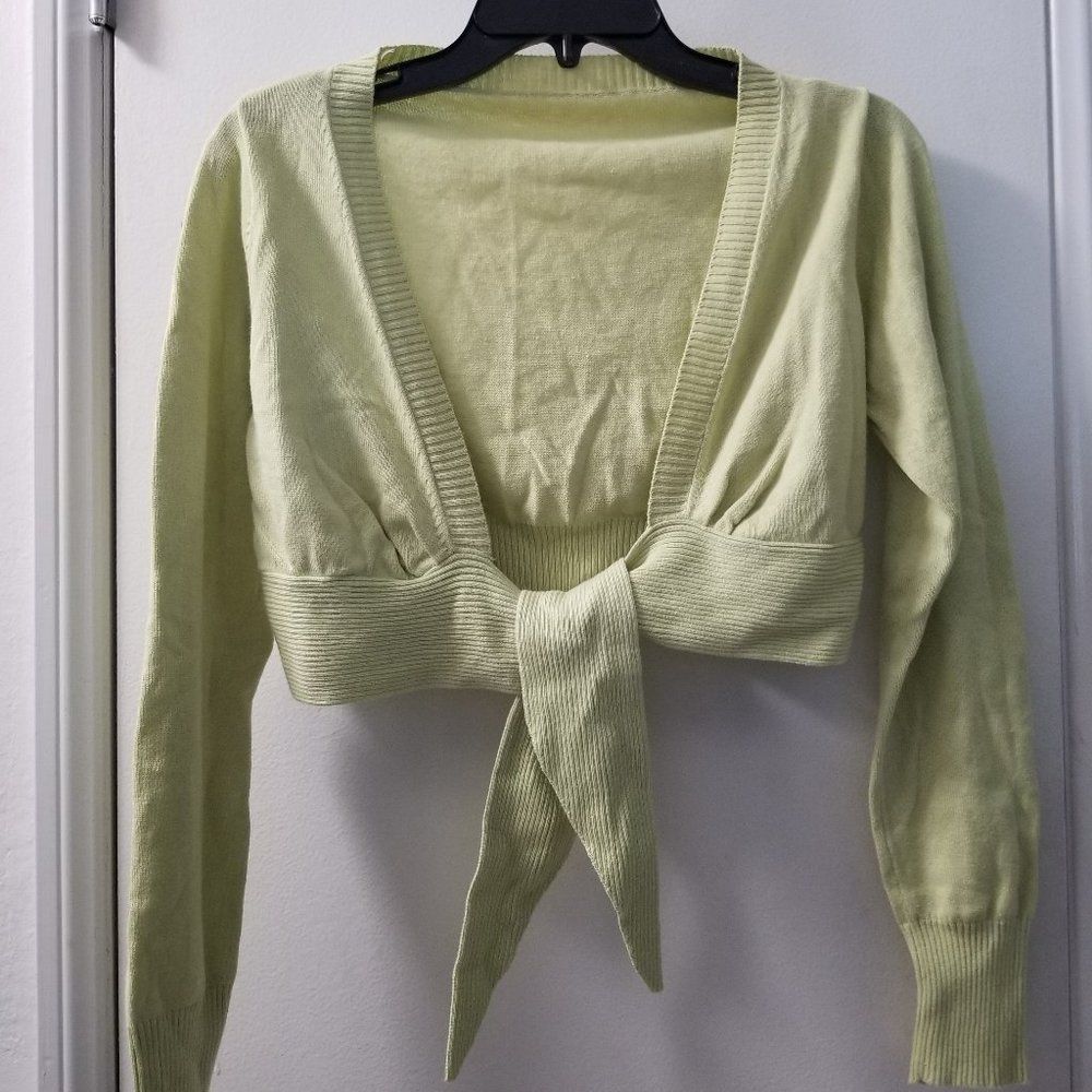 90's Long sleeve tie front cropped sweater